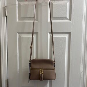 Tan Leather Crossbody Bag with Tassels